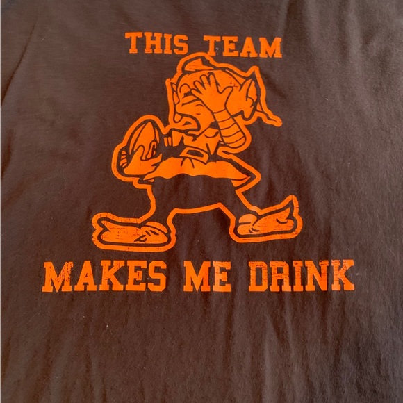 Cleveland Browns “This Team Makes Me Drink” Shirt, featuring “Brownie” Logo. - Picture 2 of 5